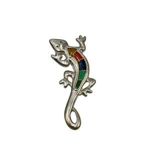 Carolyn Pollack Relios Sterling Silver Multistone Inlay Lizard Brooch Southwest